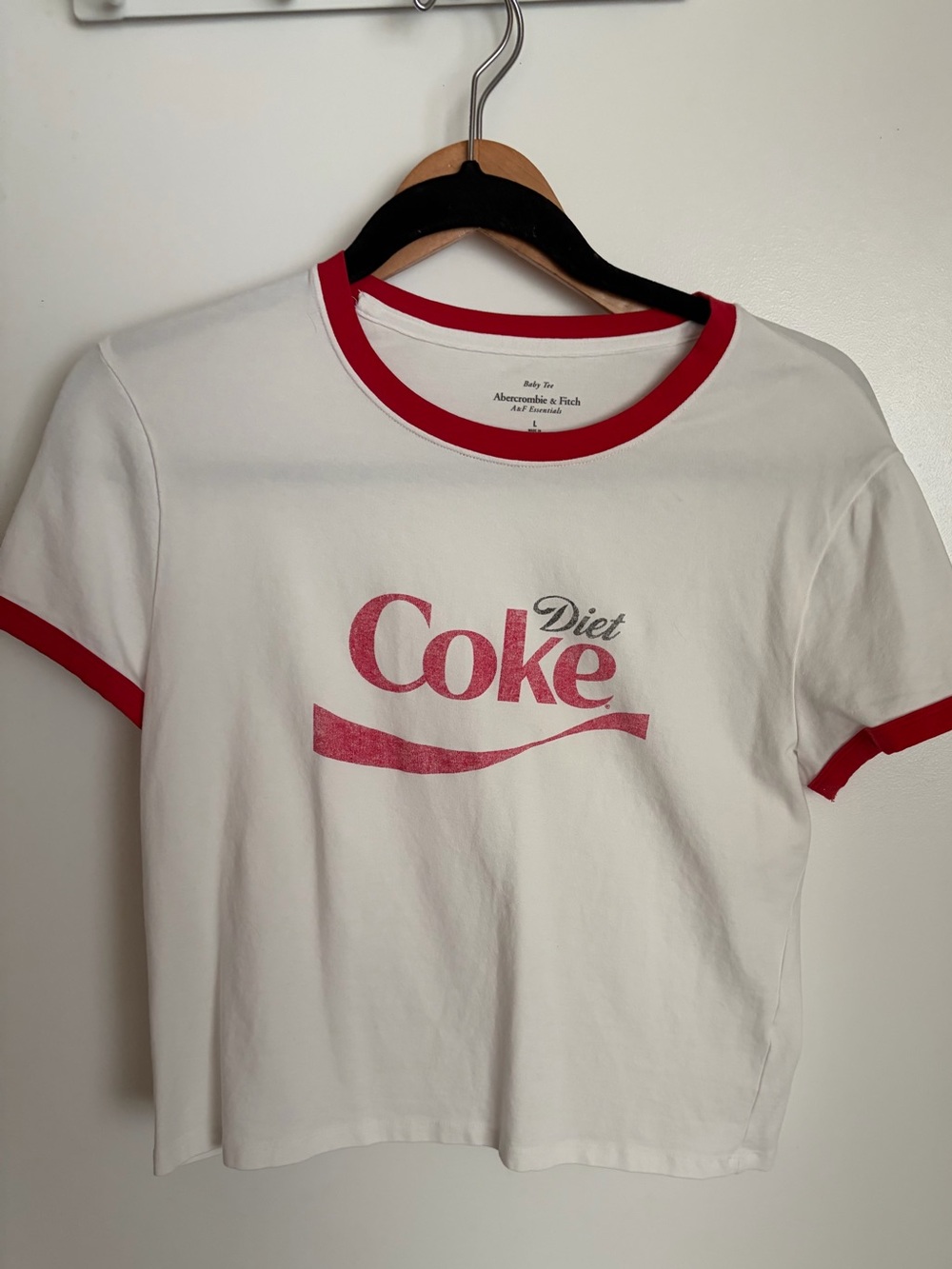 Abercrombie & Fitch White and Red Diet Coke Graphic Ringer Tee